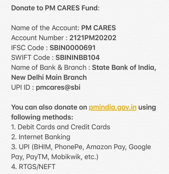 how to donate to PM Cares fund online